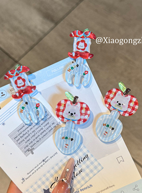 可爱清透苹果勺子叉子发夹卡通小狗少女侧边刘海夹日韩百搭发卡