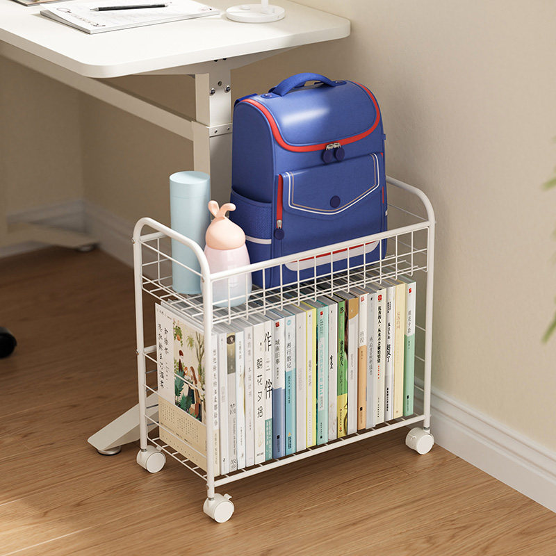 可移动桌下置物架办公桌书桌旁带轮小书架家用简易书包书本收纳层