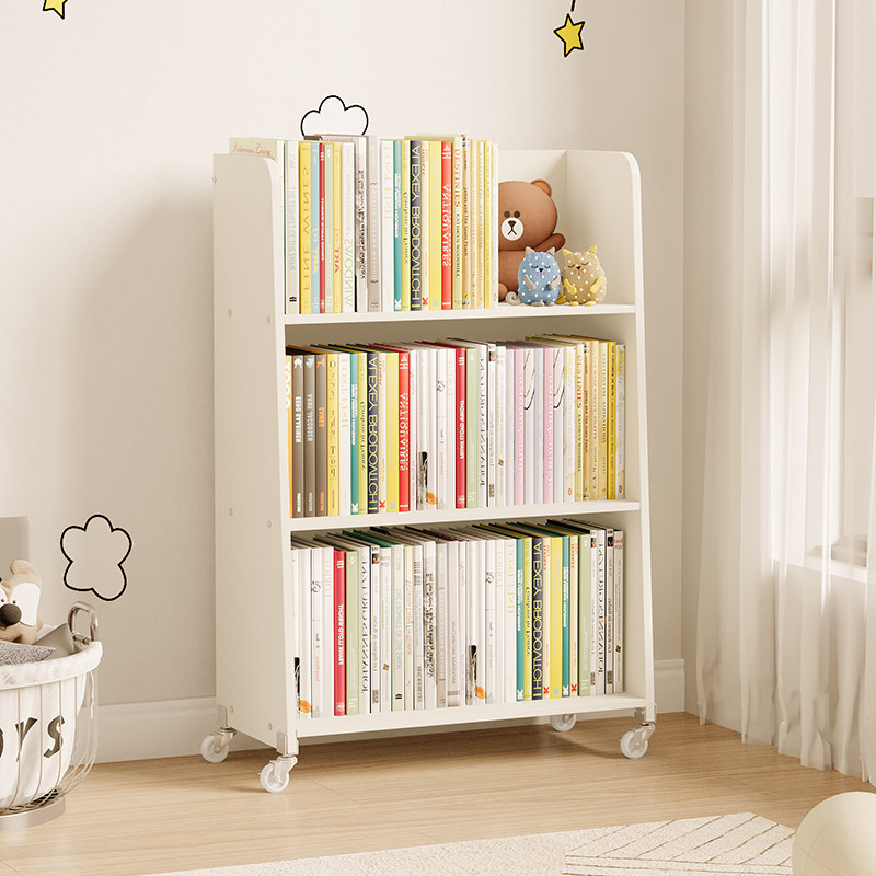 SOFS书架儿童落地置物架可移动家用图书馆推车书柜绘本书本收纳层