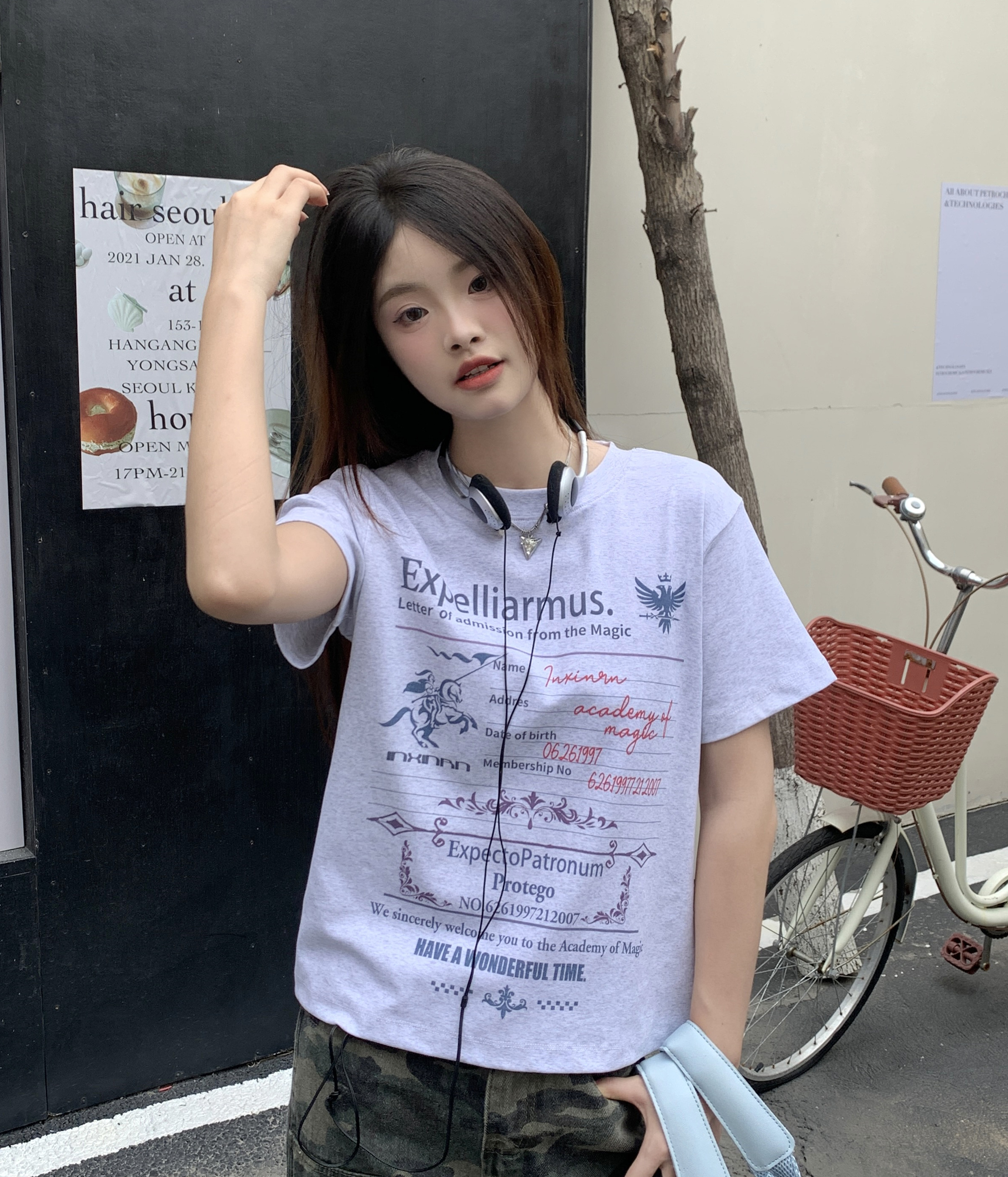 短袖美式复古常规字母纯棉女