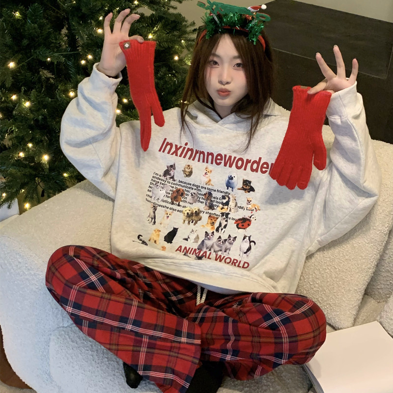 可爱INXINRN美式连帽卫衣情侣