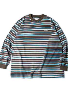 rodless重磅320g刺绣条纹长袖T恤宽松秋季刺绣百搭国潮牌情侣上衣