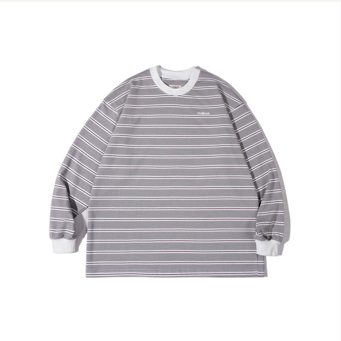 rodless重磅320g刺绣条纹长袖T恤宽松秋季百搭国潮情侣款