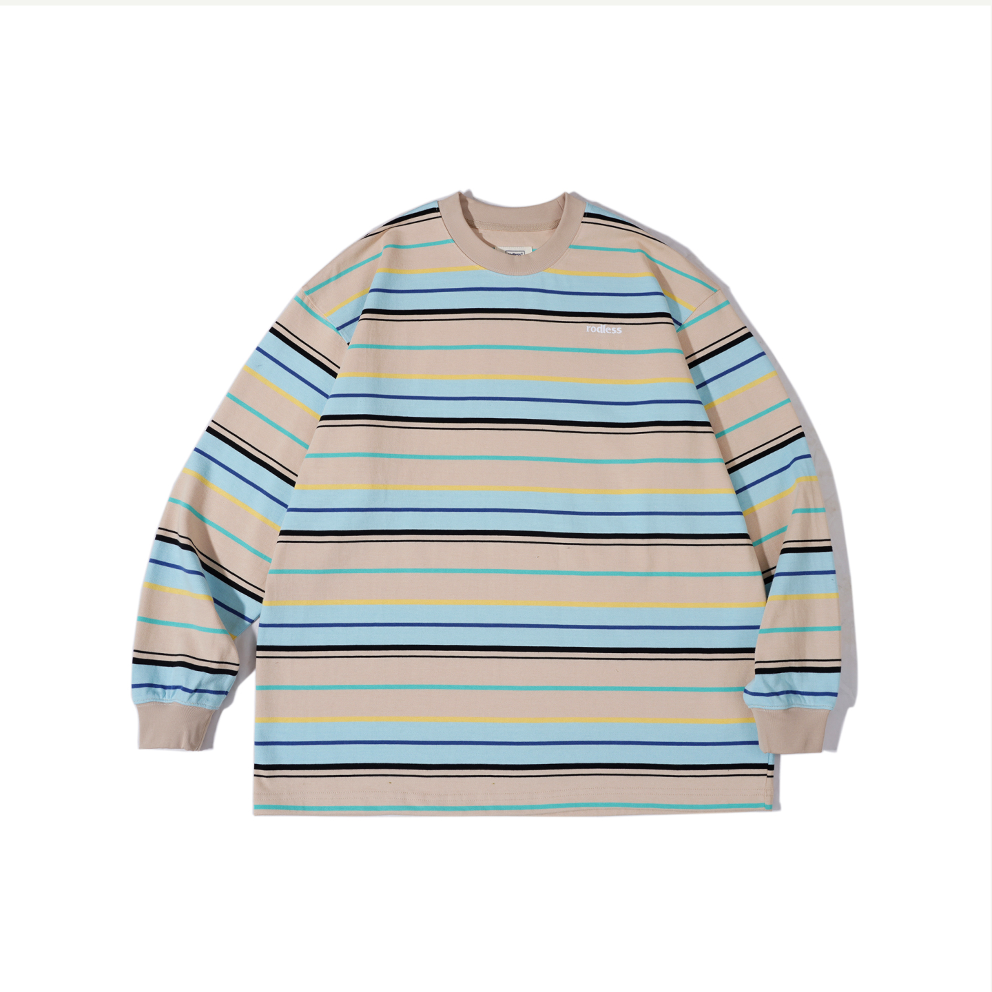 rodless重磅320g刺绣条纹长袖T恤宽松秋季百搭国潮情侣款