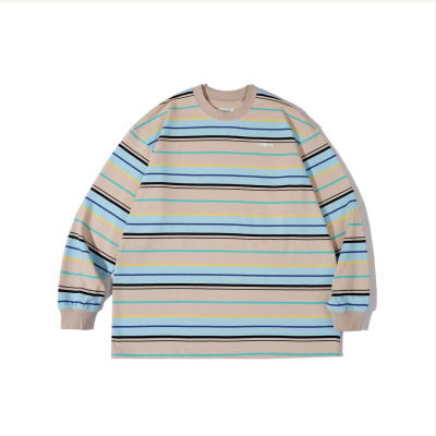 rodless重磅320g刺绣条纹长袖T恤宽松秋季百搭国潮情侣款