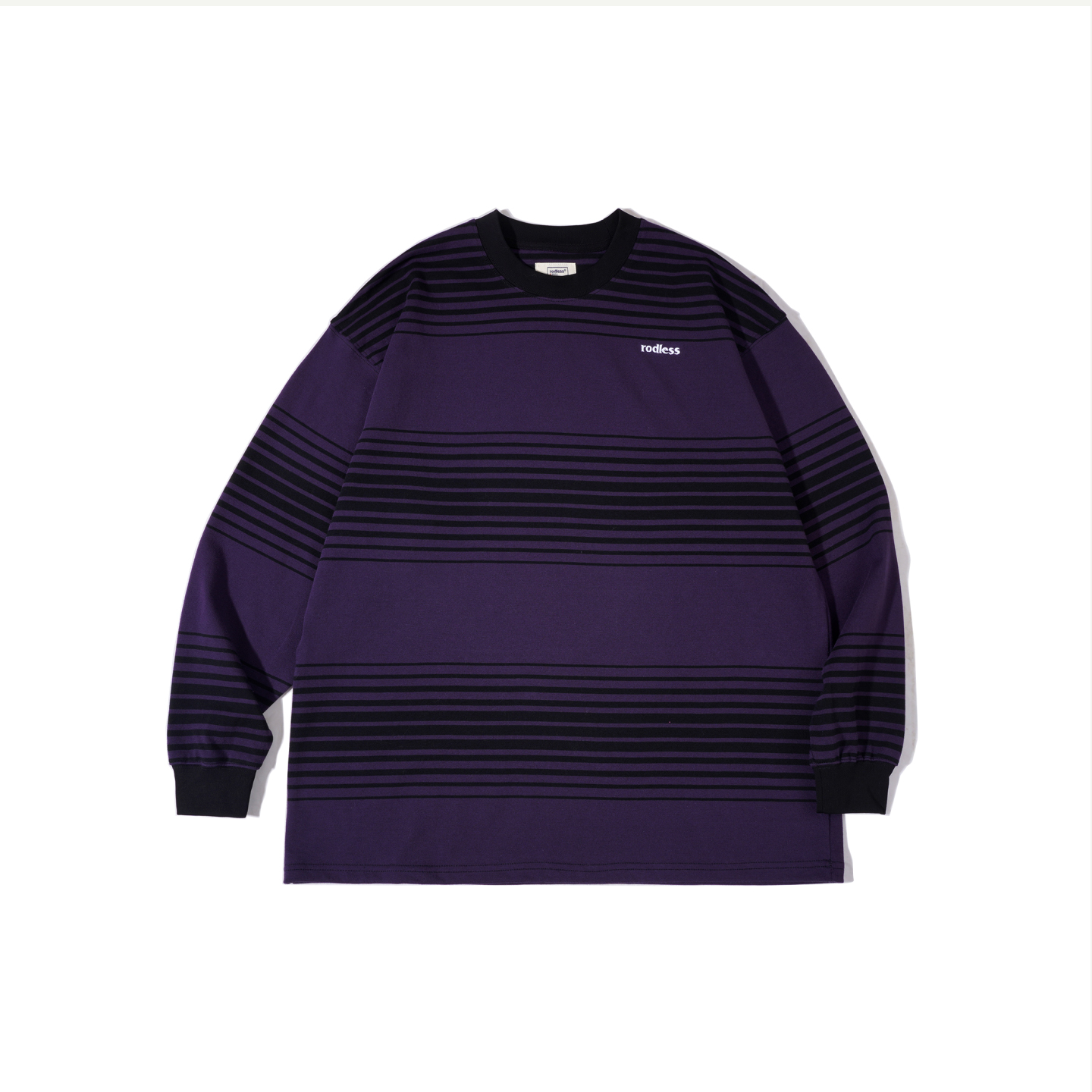 rodless重磅320g刺绣条纹长袖T恤宽松秋季百搭国潮情侣款