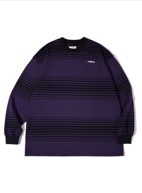 rodless重磅320g刺绣条纹长袖T恤宽松秋季百搭国潮情侣款