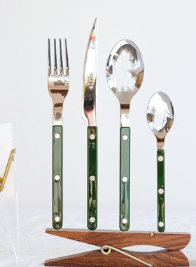 法国Sabre Paris小酒馆深绿色手工不锈钢西餐具套装刀叉勺子家用