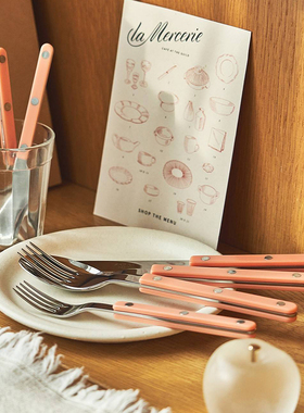 法国Sabre Paris蜜桃粉专用牛排西餐刀叉勺三件套不锈钢餐具套装
