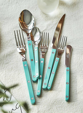 法国Sabre Paris蒂芙尼蓝家用牛排刀叉ins风西餐具刀叉勺三件套