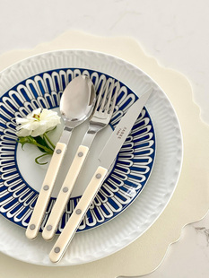 法国军刀巴黎小酒馆象牙不锈钢勺牛排刀和叉西方餐具集为家庭使用