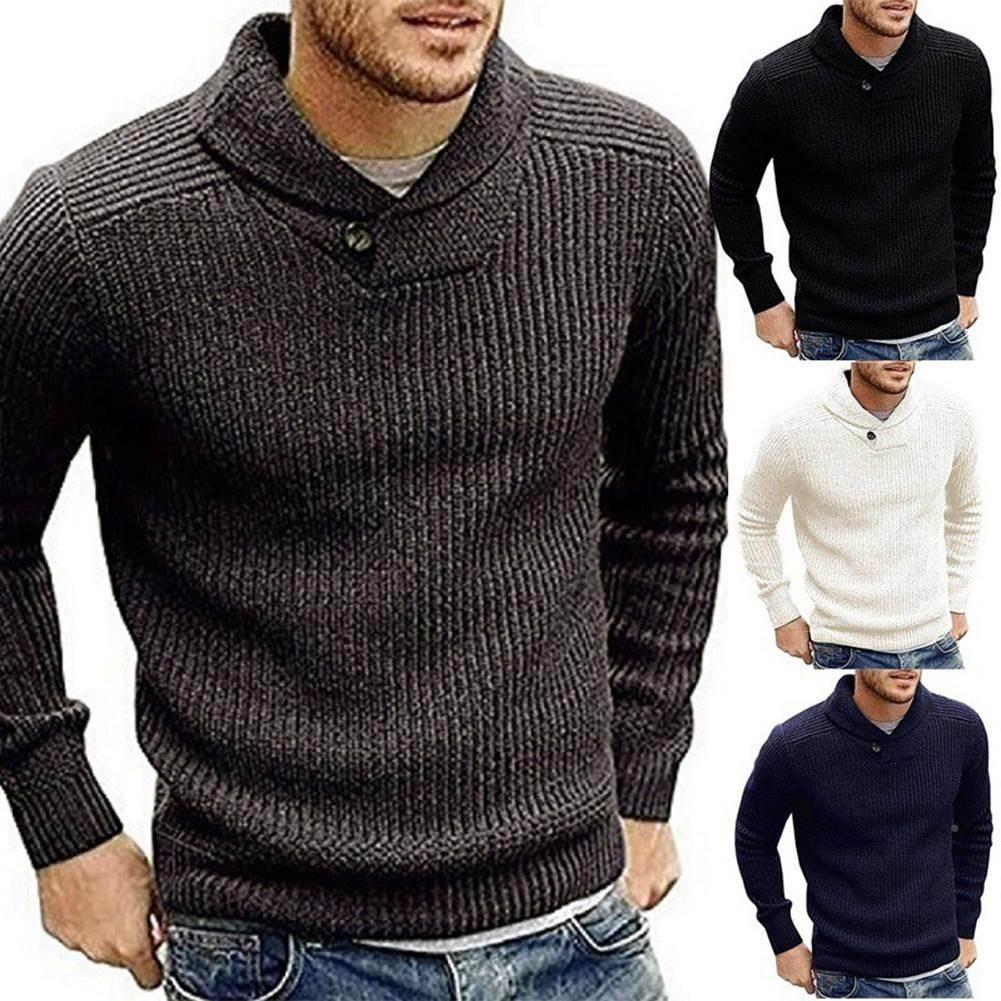 Autumn Winter Sweater Men Lapel Collar Long Sleeve Sweaters