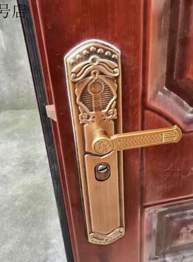 可调门锁把手别墅防盗门锁孔距235不分左右烤漆黄色左右通用型