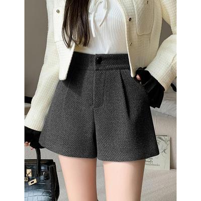 胖mm穿搭毛呢短裤女a字休闲热裤