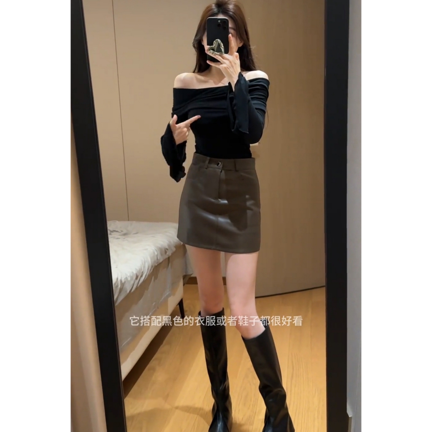 大码咖色pu皮裙半身裙女a字短裙