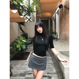 春秋新款 女装 御姐半裙 短裙大码 灰色半身裙纯欲辣妹包臀裙气质修身