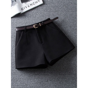 显瘦配靴子黑色阔腿裤 微胖mm外穿毛呢短裤 女秋冬加厚高腰呢子靴裤