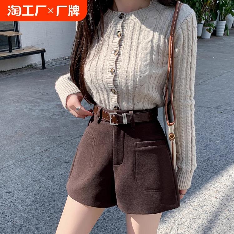 咖色毛呢加厚外穿休闲裤