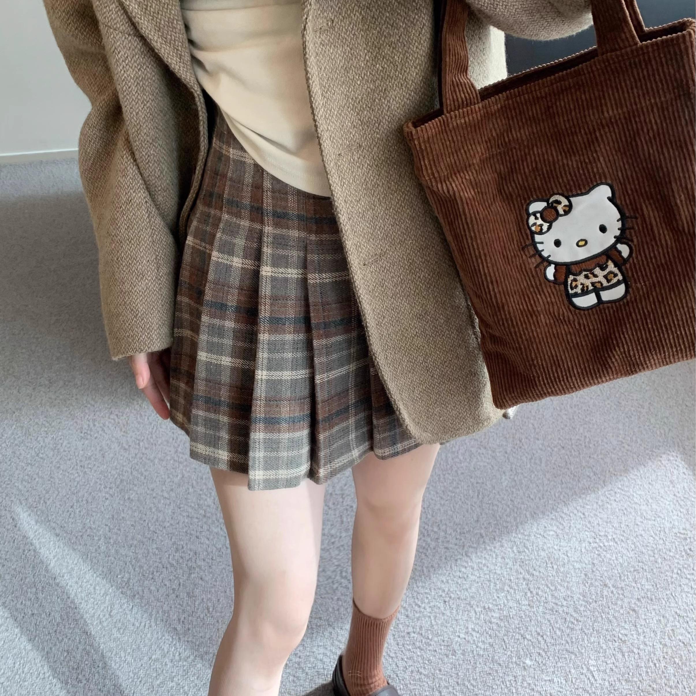 复古格子毛呢半身裙秋冬加厚