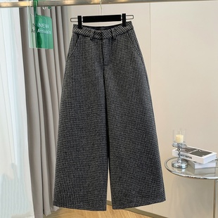 女秋冬新款 法式 高腰阔腿裤 大码 子加厚九分裤 呢子休闲裤 毛呢裤 女装