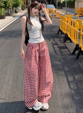 秋新款甜妹复古高腰休闲阔腿裤女