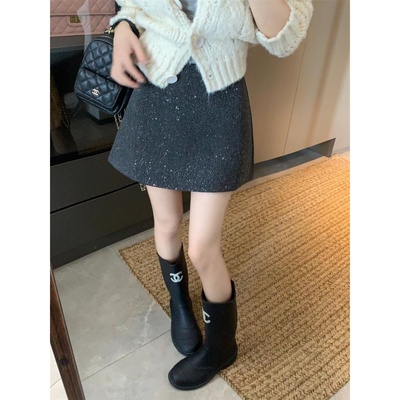 星空毛呢加厚半身裙女秋冬大码