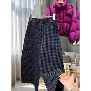 梨形身材小个子宽松显瘦哈伦九分裤 大码 女秋冬新款 加厚毛呢格子裤