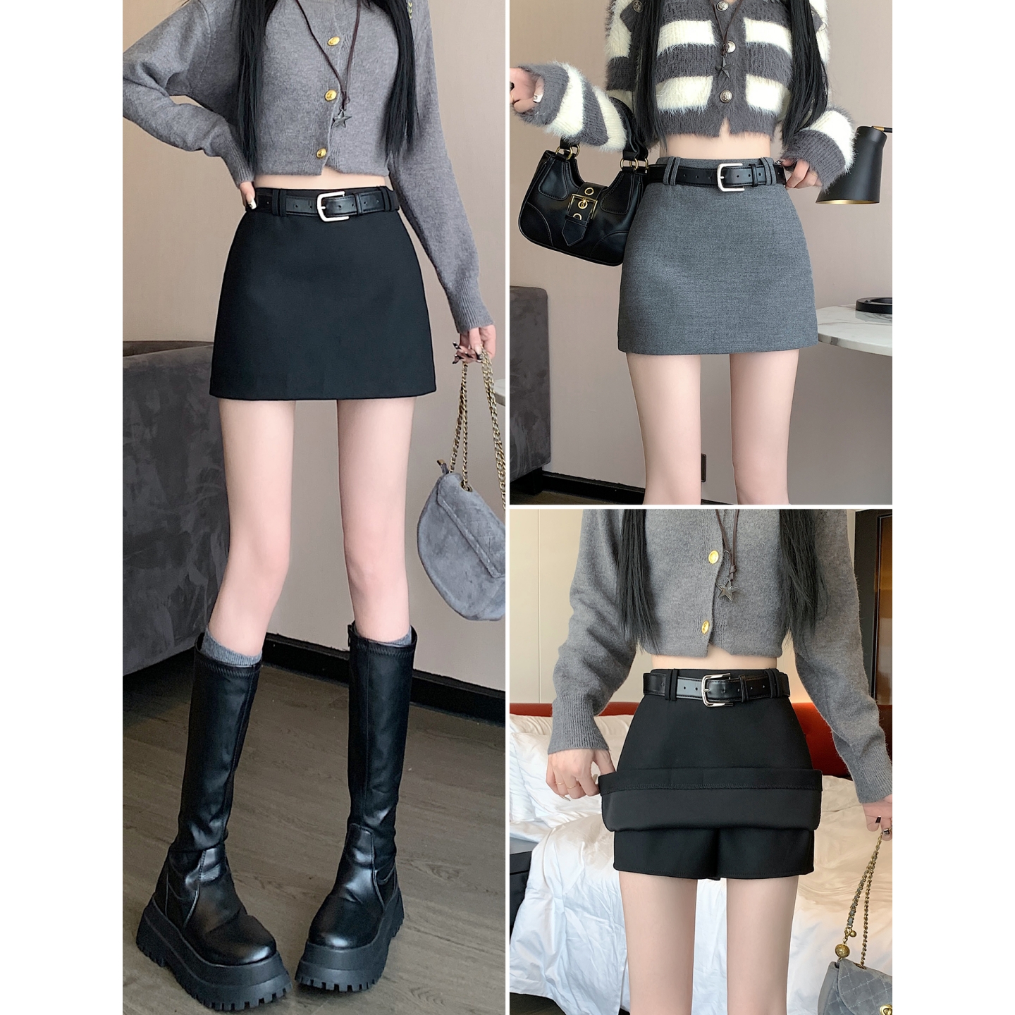 超短靴裤短裙高腰防走光包臀裙