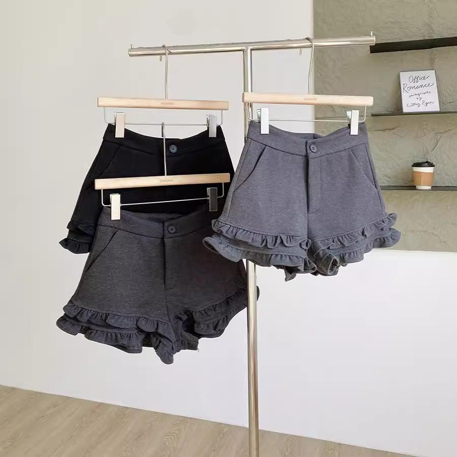 灰色花苞毛呢短裤胖mm休闲裤