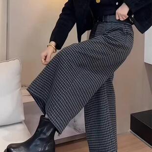 梨形身材小个子加绒加厚九分阔腿裤 灰色毛呢休闲裤 大码 新款 女秋季