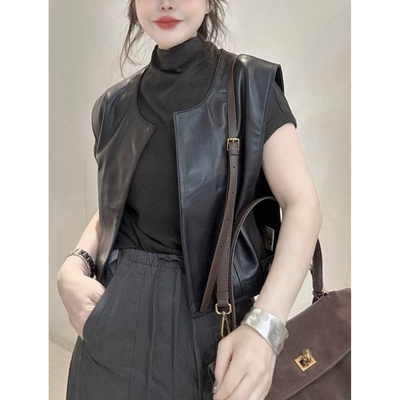 大码pu皮马甲女装短款马夹外套