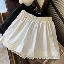 蕾丝花边白色短裤女2025夏季松弛感宽松小个子百搭a字休闲阔腿裤