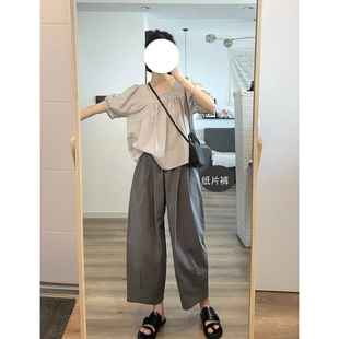 宽松微胖mm高腰香蕉萝卜裤 日系灰色气球阔腿裤 九分裤 子女夏季 薄款