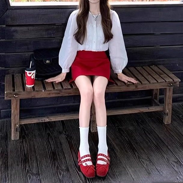 大码春季韩系纯欲风包臀半身裙女微胖mm性感高腰防走光红色短裙子