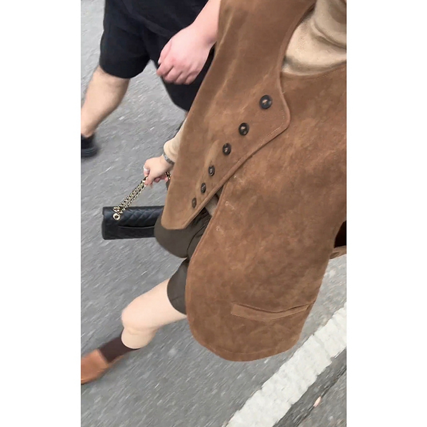 棕色麂皮复古叠穿马甲背心女外套