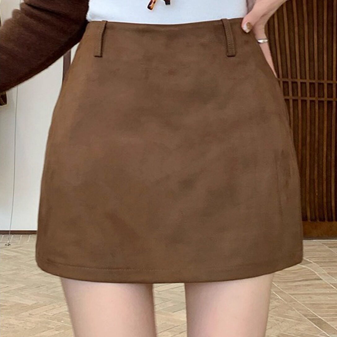 大码咖啡色半身裙麂皮绒a字短裙