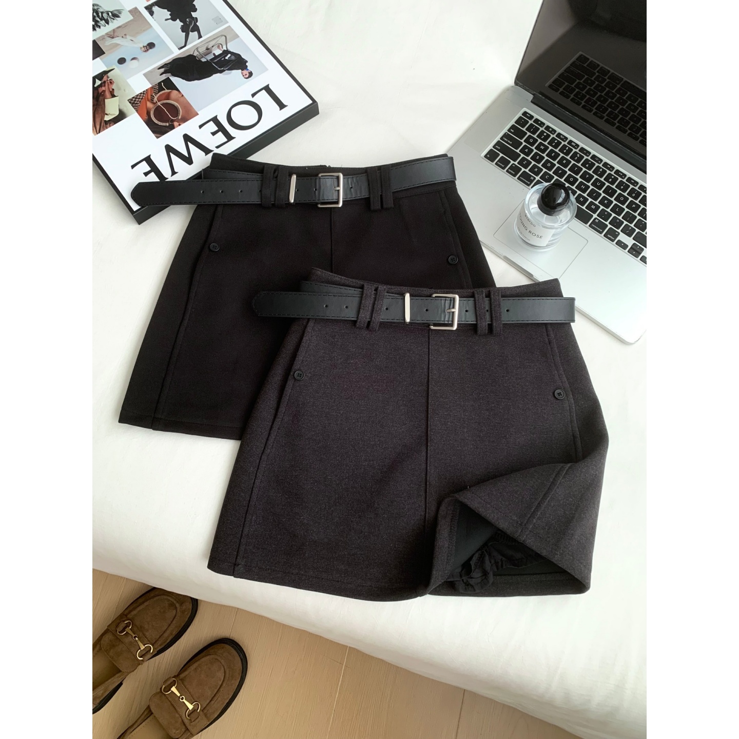 格雷系穿搭灰色毛呢半身裙女2025