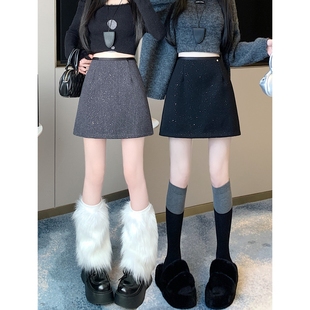 御姐风A字裙高腰呢子半身裙 闪闪亮片毛呢短裙女秋冬新款 大码 法式