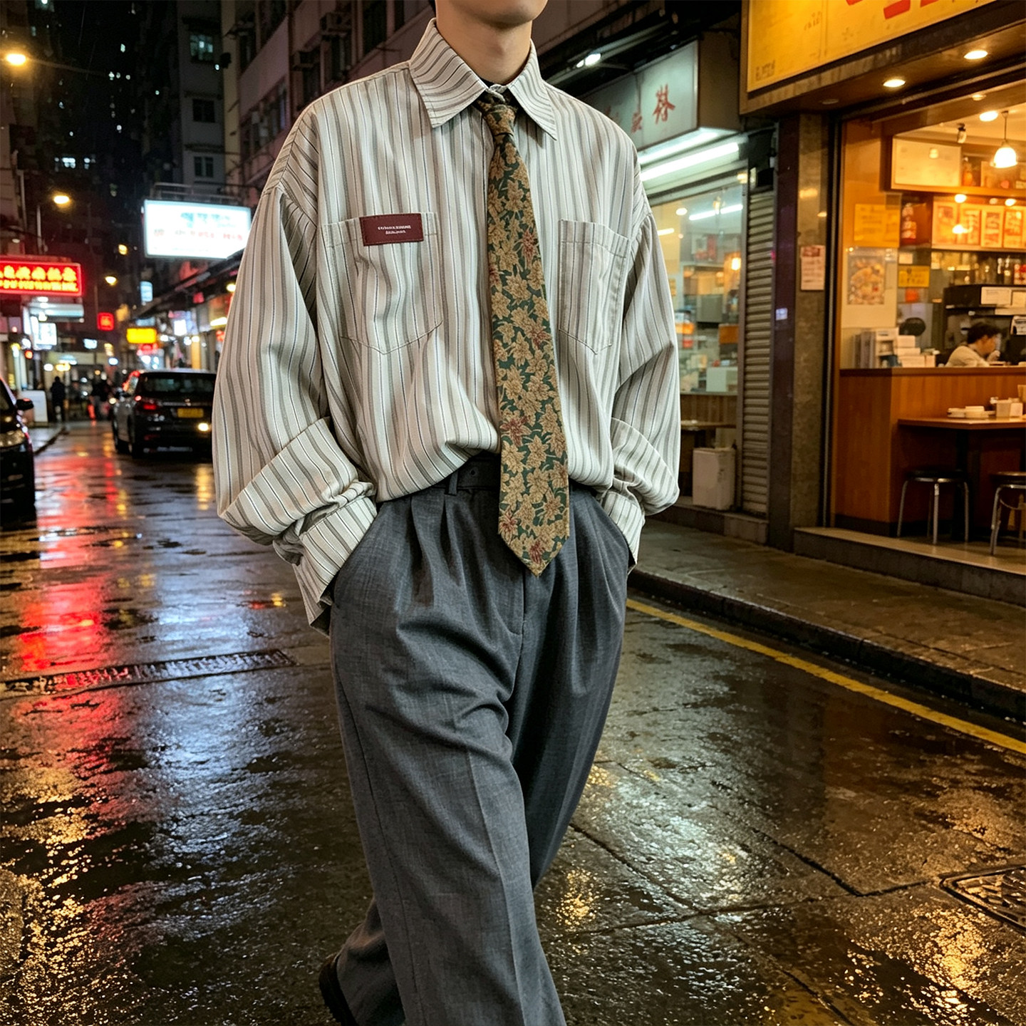 春秋港风老钱风条纹长袖衬衫