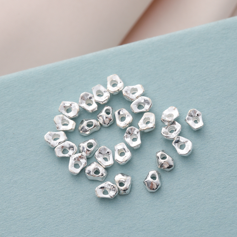 S925纯银素银不规则元宝随形碎银系列3.3*4mmdiy手工串珠手链项链