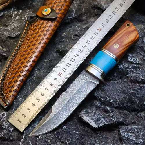 大马士革钢户外锋利便携水果刀高硬度小刀防身露营随身求生小直刀