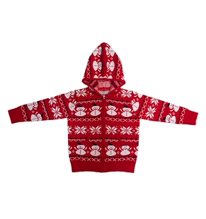 童装针织衫开衫卫衣儿童卡通拉链羊毛衣保暖连帽外套秋冬红色上衣