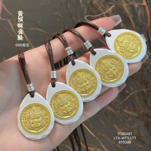 足银999描金黄财神吊坠女款新中式纯银罗盘项链520生日礼物送女友