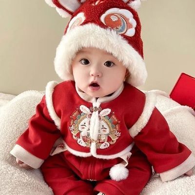 婴儿拜年服喜庆连体衣宝宝冬装