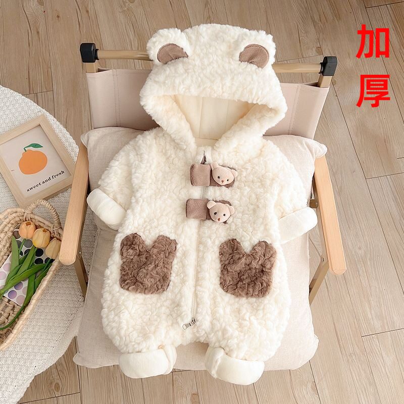 婴儿毛衣冬季加厚连体衣服新生男女宝宝超萌卡通可爱保暖冬装外出