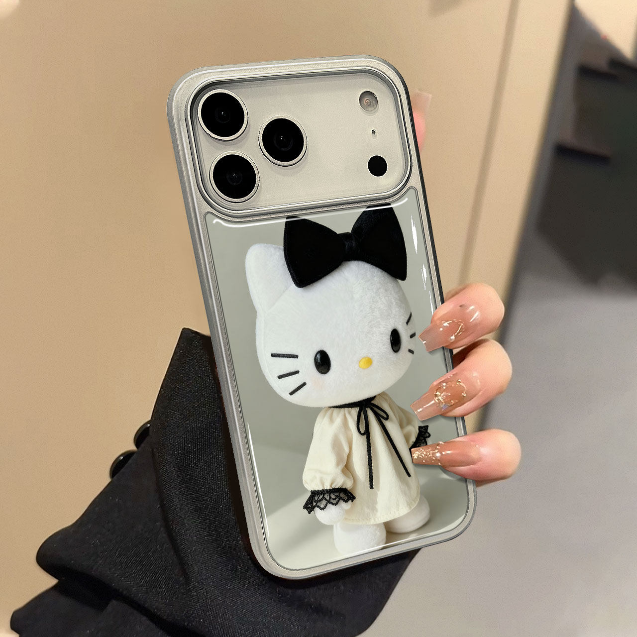 适用iphone16promax手机壳17可爱黑色蝴蝶结玩偶KT