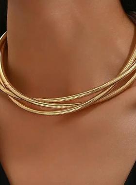 choker Necklace欧美简约金属项圈竹节麻花颈炼项炼饰品