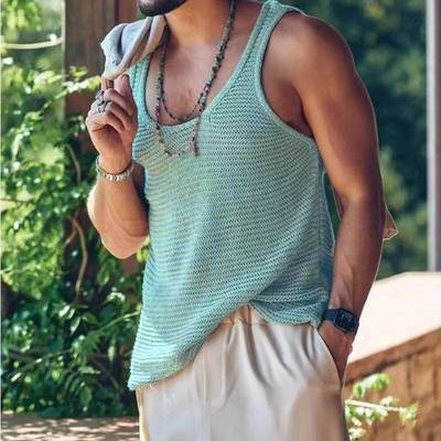 Sleeveless men's solid color vest knitted 纯色背心针织20