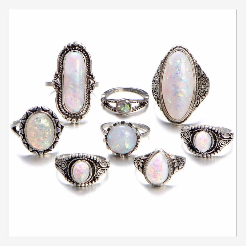 fashion lord rings set women jewelry 波西米亚蛋白石戒指套装