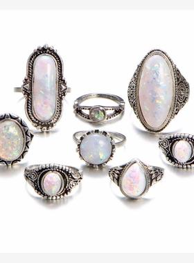 fashion lord rings set women jewelry 波西米亚蛋白石戒指套装